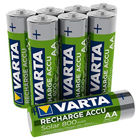 Varta Ni-MH 800 mAh AA Solar Garden Light ACCU Rechargeable Batteries (Pack of 8)