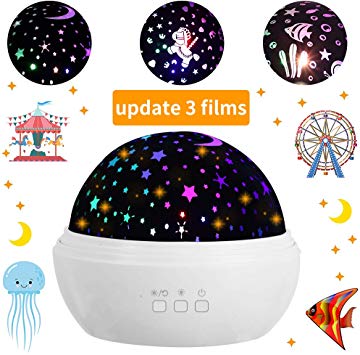Star Night Light Projector, 3 Films Baby Bedside Lamp 360 Degree Rotating Sky Night Lamp, 8 Color Modes Nersury Light Projector with USB Cable for Baby, Kid Bedroom Decor