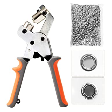 Dyna-Living Grommet Handheld Hole Punch Pliers Grommet Machine Hand Press Tool with 500 Silver Grommets of 3/8 Inch (10mm), Portable Metal Manual Grommet for Belts, Crafts, Rubber, Poster