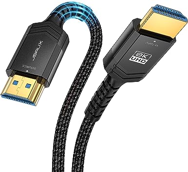 JSAUX Long HDMI Cable Fiber Optic 50FT, 8K 48Gbps Ultra High Speed Slim HDMI Braided Nylon 8K@60Hz 4K@120Hz