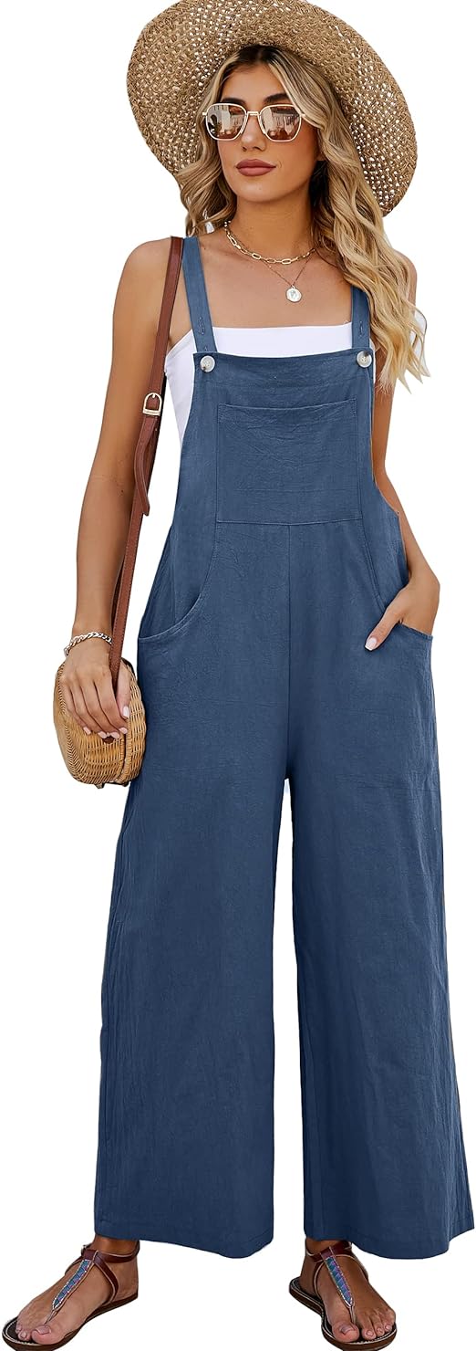 COZYPOIN Women's Casual Overalls Summer Shorts Cotton Linen Jumpsuits Rompers with Pockets