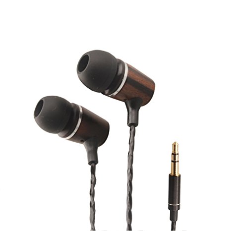 FonPeak In-ear Stereo Earphones Ebony Wooden Noise-isolating HiFi Bass Earbud Headphones for iPhone iPod iPad Mp3 Mp4 Players