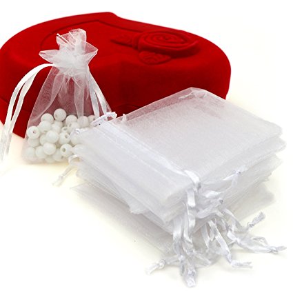 AKStore 100PCS 4x6" (10x15cm) Drawstring Organza Jewelry Favor Pouches Wedding Party Festival Gift Bags Candy Bags (White)