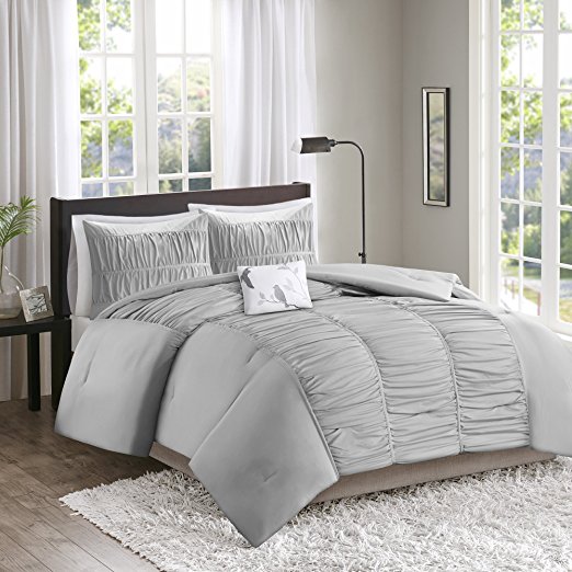 Comfort Spaces – Montana Comforter Set - 3 Piece – Gray – Ruched Pattern – Twin/Twin XL size, includes 1 Comforter, 1 Sham, 1 Decorative Pillow