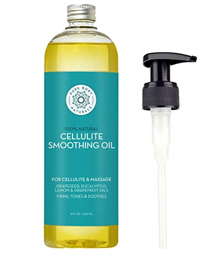 Massage Oil for Cellulite, 100% Natural Anti Cellulite Massage Oil Treatment, Firming, Slimming, Smoothing, Hydrates Deeper than Cellulite Creams by Pure Body Naturals, 8 Fl. Oz. (Label Varies)