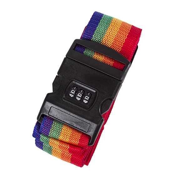 UBORSE 3-Dail Luggage Strap Combination Suitcase Lock Strengthen Belts Rainbow