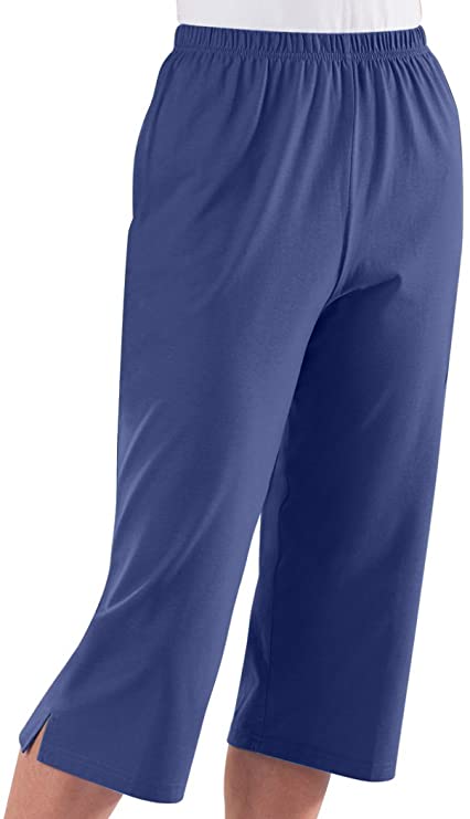 AmeriMark Capris Elastic Waist 100% Cotton Knit Pull On Comfort Fit Side Pockets