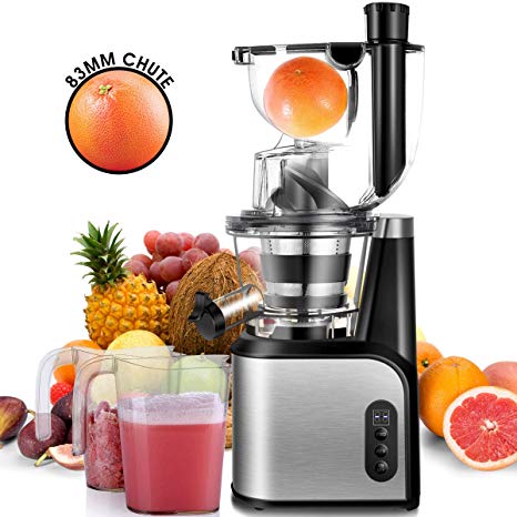 Slow Masticating Juicer Extractor, CUSIBOX 83mm (3.27inch) Wide Chute Cold Press Juicer with Quiet Motor and Reverse Function, High Nutrient Vegetable Juice and Fruit Jam