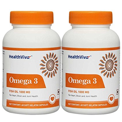 HealthViva Omega 3 Fish Oil Supplement 1000mg - 60 Softgels (Pack of 2)