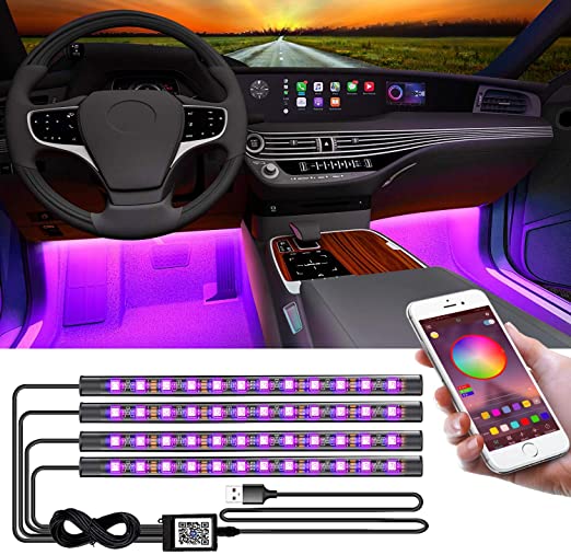 LED Interior Car Lights,App Controlled Car Interior Lights with USB Port,Music Sync Multicolor Car Lights as Car Accessories,with Sound Active Function