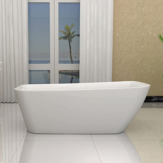 66'' Acrylic Freestanding Bathtub, Gracefully Shaped Freestanding Soaking Bathtub with The cUPC Certified，Anti-Cracking & Skid, Chroming Brass Overflow and Professional Design Drain