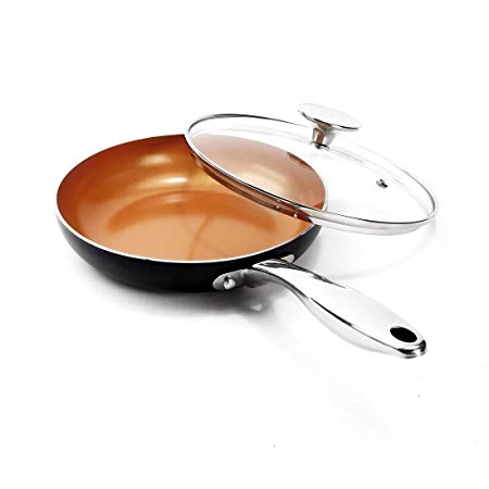 MICHELANGELO 8 inch Fry Pan with Lid Ceramic Titanium Ultra Nonstick Coating, Copper Fry Pan with Lid, 8 Inch Nonstick Frying Pan, Small Fry Pan, Induction Compatible - Copper