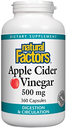 Natural Factors, Apple Cider Vinegar 500 mg, Supports Digestion and Healthy Blood Circulation, 360 Capsules (180 Servings)