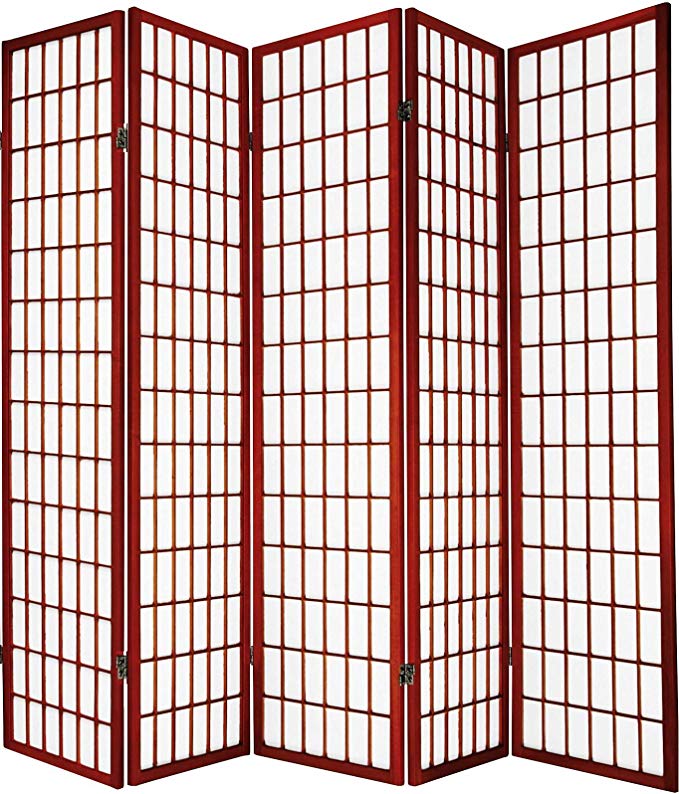 Legacy Decor Japanese Oriental Style Room Screen Divider Black, Cherry, Natural, Espresso or White Color (5 Panel, Cherry)