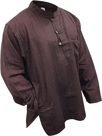 SHOPOHOLIC FASHION Mens Light Weight Hippy Festival Plain Grandad Shirt