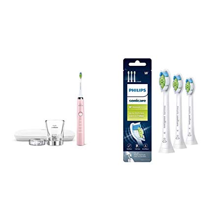 Philips Sonicare DiamondClean Classic Electric Rechargeable Toothbrush Pink with replacement toothbrush heads, White 3-pk