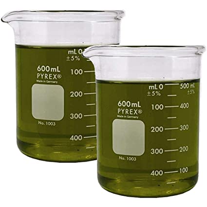 PYREX 1003-600, 600ml Heavy Duty Griffin Beaker Double Scale Graduated (Pack of 2)