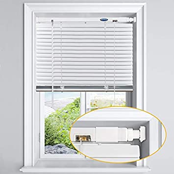 LazBlinds No Tools-No Drill 1" Aluminum Horizontal Mini Blinds Shades for Window Size 36'' W x 64'' H, Light Filtering Inside Installation, White