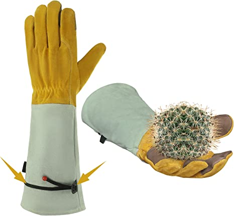 Gardening Gloves for Men & Women, EIVOTOR Long Sleeve Thorn Proof Garden Gloves with Forearm Protection, Leather Gauntlet