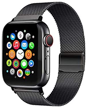 Hopesz Compatible with Apple Watch Band 38mm 40mm 42mm 44mm, Stainless Steel Mesh Loop Adjustable Metal Magnetic Strap for Series 5, Series 4, Series 3, Series 2, Series 1 (Black, 42mm/44mm)