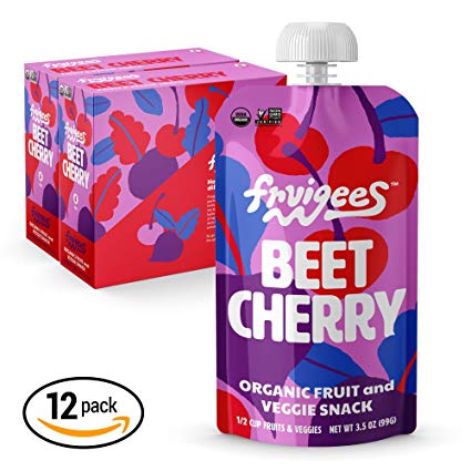 Fruigees Fruit Squeeze Snack Pouches (Beet Cherry, 12 Count) | Made from Organic Fruit & Veggies | Organic Non-GMO Kosher Vegan Gluten Free | Healthy Snack for Kids & Adults