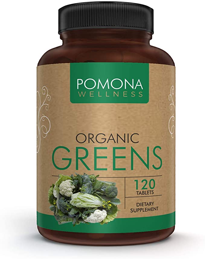 POMONA WELLNESS Greens Superfood Supplements, Full of Vitamins & Minerals, Fruits & Vegetables Vitamin, Gluten-free, Non-GMO, Vegan, Bottle of 120 Tablets