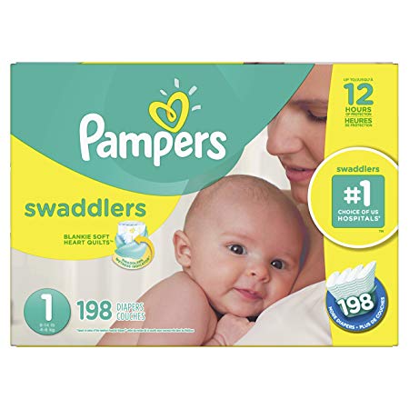 Diapers Newborn Size 1 - Pampers Swaddlers Disposable Baby Diapers, 198 Count, Economy Pack Plus