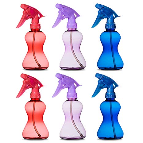 Hammont Plastic Hair Spray Bottles – 10 oz. Plastic Bottle with Adjustable Head Sprayer Value Pack of 6 (2 Blue, 2 red and 2 Purple)