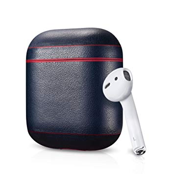 Leather Case for Apple AirPods, Designer Series - Air Vinyl Design, Protective Case Cover (Navy/Red)