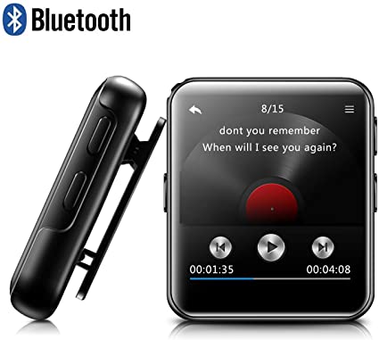 8GB Clip MP3 Player with Bluetooth, BENGJIE Portable Music Player with Headphones, HiFi Metal Audio Player with Voice Recorder,E-Book, 1.5 Inch Touch Screen Mini MP3 Player for Running, Black