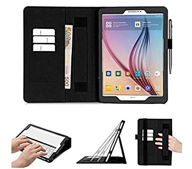 Samsung Galaxy Tab S2 9.7 Case Cover, fyy [Super Functional Series] Premium Leather Case Stand Cover with Card Slots, Note Holder, Quality Hand Strap and Elastic Strap for Samsung Galaxy Tab S2 9.7 (With Auto Wake/Sleep Feature) Black