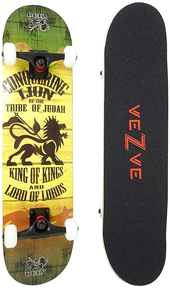 veZve Skateboard Pro Complete 31 inch Skateboard Maple Wood Double Kick Tricks for Teens Adults Beginners 220lb