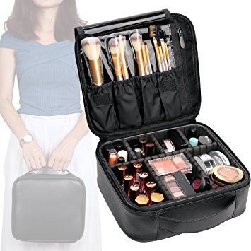 VASKER Travel Makeup Bag Leather Waterproof Cosmetic Case with Adjustable Divider VA-07