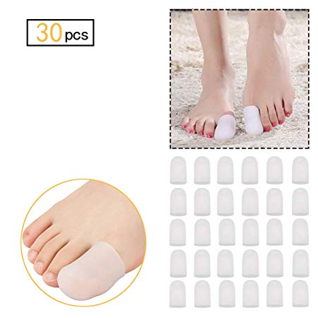 30 Pieces Gel Toe Caps, Silicone Toe Protector, Toe Covers for Big Toe, Protect Toe from Rubbing, Ingrown Toenails, Corns, Blisters, Hammer Toes and Other Painful Toe Problems - Large
