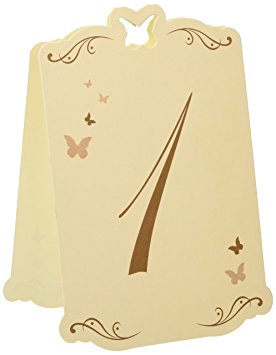 Ginger Ray Ivory & Gold Butterfly Table Numbers 1-12 Tent Card for Weddings, Parties and Events, White