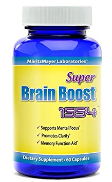 Brain Supplement Nootropic Super Brain Boost 1554 Improve Focus Calrity Memory Concentration Contains Ginkgo Biloba St. John's Wort Bacopa Monniera DMAE 60 Capsules
