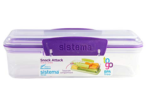 Sistema Snack Attack To Go 410ml / 13.86oz Two compartments Lunch Box Container, Purple, 1-Pack