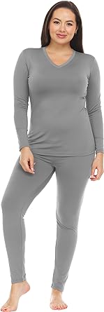 Thermajane Long Johns Thermal Underwear for Women Fleece Lined Base Layer Pajama Set Cold Weather