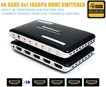 Zettaguard ZW412 4x1 HDMI 18Gbps Switcher 4K X 2K 3D 60HZ with HDCP 2.2