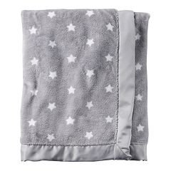 Carter's Grey White Star Plush baby blanket