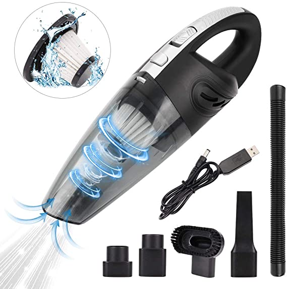 FREESOO Cordless Car Vacuum Cleaner with Wet Dry HEPA Filter 12V 120W Powerful Portable Handheld Rechargeable Vacuum Cleaner with 3 Nozzles for Home Office Car