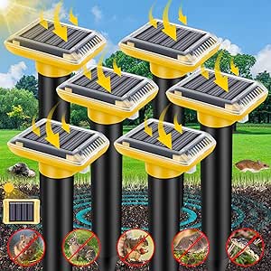 Mole Repellent Outdoor Ultrasonic, 2024 Solar-Powered Gopher Mole Repellent for Lawn, Waterproof Mole Killer Traps for Yard, Effectively Repels Gophers Snake Chipmunks Voles Groundhogs, Yellow-6PC