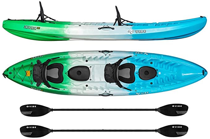 Vibe Kayaks Skipjack 120T 12 Foot Tandem Angler and Recreational Two Person Sit On Top Fishing Kayak with 2 Paddles and 2 Seats and Flush Rod Holders (Sea Breeze 2 Deluxe)