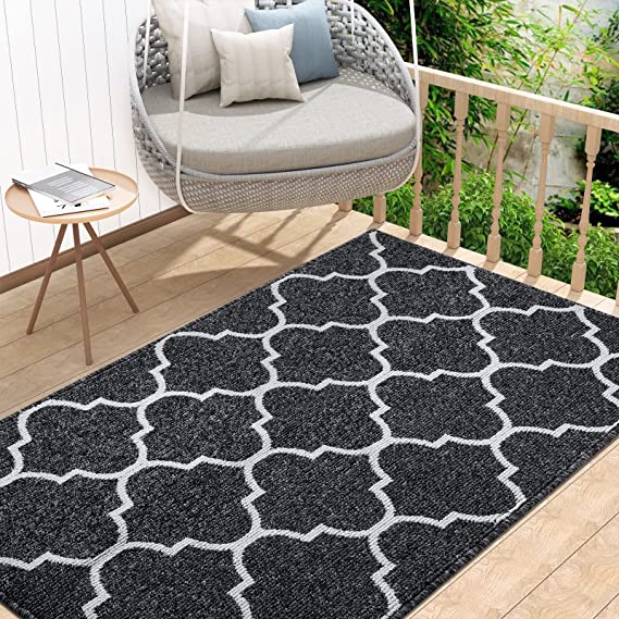 Olanly Indoor Doormat, Non-Slip Absorbent Resist Dirt Entrance Rug, Machine Washable Low-Profile Inside Floor Mat Area Rug for Entryway, 36" x 59", Black Trellis