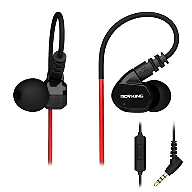 Rovking Over Ear In Ear Noise Isolating Sweatproof Sport Headphones Earbuds Earphones with Remote and Mic Volume Control Stereo Workout Earpods for Running Jogging Gym for iPhone iPod Samsung (Black)