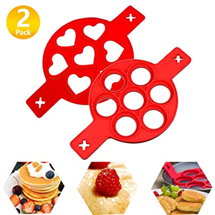 New Upgrade Pancake Fried Egg Mold 7 Holes Pancake Mold Maker Heart Reusable Silicone Non Stick Pancake Maker Omelette Ring Mold Tool Quickly Make a Cake A 2 pack
