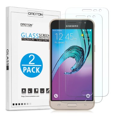 OMOTON [2 Pack] Galaxy J3 Screen Protector- Tempered Glass Screen Protector for Samsung Galaxy J3 / Amp Prime with [9H Hardness] [Crystal Clear] [Scratch Resist] [No-Bubble], Lifetime Warranty