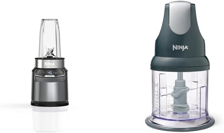 Ninja BN400C, Personal Nutri-Blender Pro with Auto-iQ Technology, Silver, 1000W & NJ100C, Express Chop For Chopping, Mincing, and Pureeing, Black, 200W (Canadian Version) 16oz