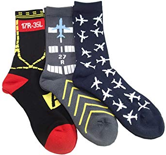 Set of 3-Pairs, Aviation-Themed Premium Crew Socks