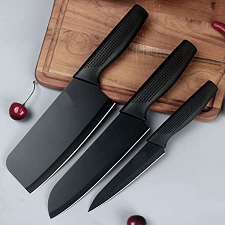 Bellemain Stainless Steel 3 Pieces Professional Kitchen Knife Set, Meat Knife, Chef's Knife with Non-Slip Handle Sharp Manual Sharpening for Home Kitchen and Restaurant Knife Organizer (Knife Black)